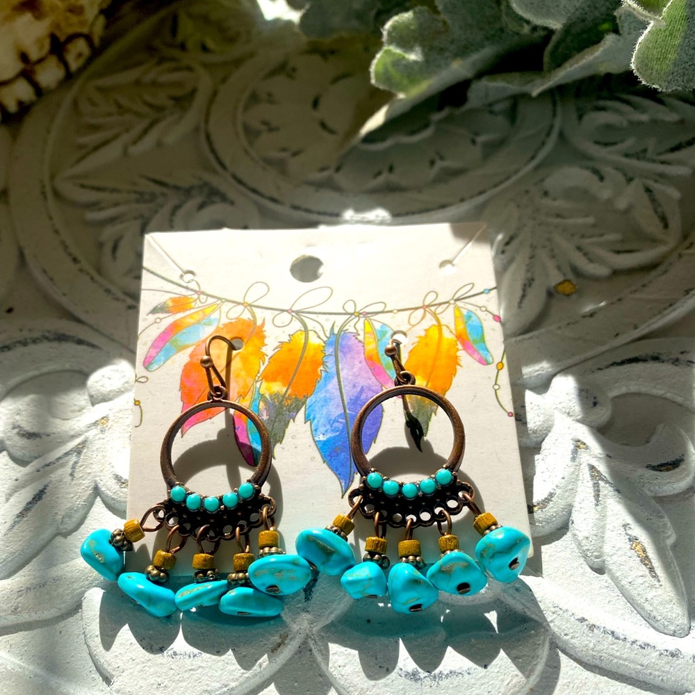 New Vee Turquoise Boho dangle earrings
